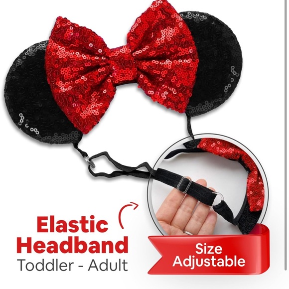 💎2/$22~Disney Inspired Red/Black Sequin Minnie Mouse Ears Stretch Headband~OS - Picture 9 of 14